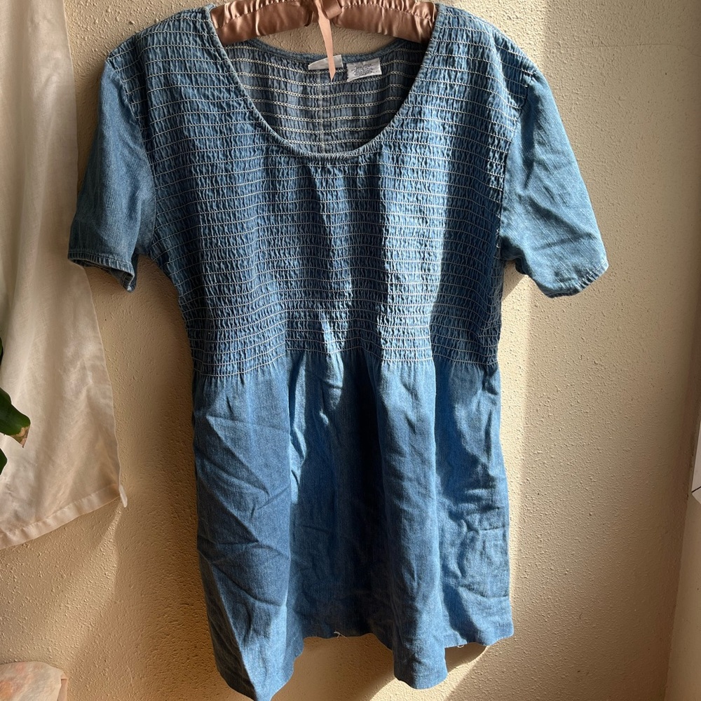 true vintage jean shirred dress